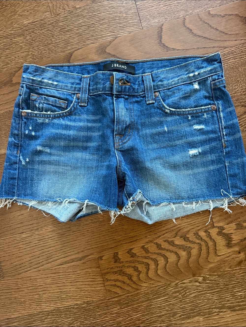 J Brand Raw Hem Distressed Blue Denim Shorts